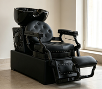 Nouvelle Arrivée - Fauteuil de Lavage Capillaire Robuste Noir avec Rivets Décoratifs, Fauteuil Inclinable pour Salon de Coiffure