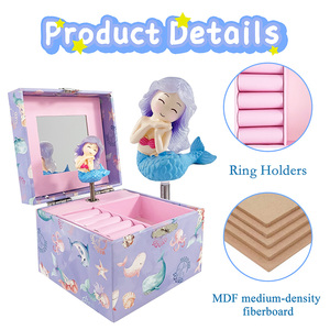 Boîte à <span class=keywords><strong>musique</strong></span> à manivelle Yiyu avec miroir rotatif, boîte à bijoux sirène pour bagues, cadeau personnalisé, mélodie personnalisable, MDF écologique - Product Image 2