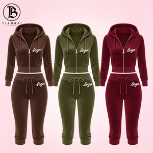 <span class=keywords><strong>Tuta</strong></span> Sportiva da Donna <span class=keywords><strong>in</strong></span> <span class=keywords><strong>Velluto</strong></span> di Alta Qualità 2026, Set 2 Pezzi con Felpa con Zip e Pantaloni Capri - Product Image 1