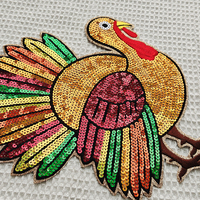 Patchs thermocollants de luxe pour vêtements, motif dinde de Thanksgiving, brodés de paillettes et de sequins, personnalisables, vente en gros
