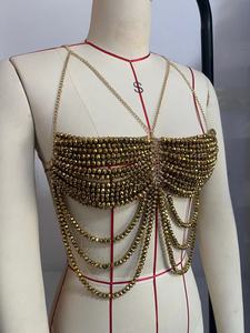 Top Brillante con Cuentas de Color Caramelo para Fiesta y Club, Ropa 2025, Top sin Mangas con Cadenas Corporales - Product Image 3