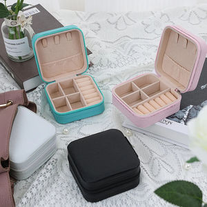 Portable <b>Jewelry</b> Box <b>Jewelry</b> Organizer Display <b>Travel</b> <b>Jewelry</b> <b>Case</b> Boxes Button <b>Leather</b> Storage Zipper Jewelers Joyero - Product Image 5