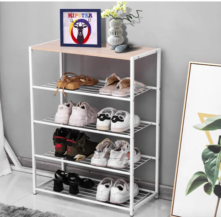 Заводская поставка, многослойная стальная и деревянная полка для обуви, простая Бытовая полка для обуви