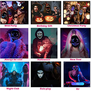 Cosplay — masque lumineux à LED pour hommes et femmes, effrayant, lueur, Halloween, avec application Bluetooth, Programmable, pour déguisement et fête - Product Image 6
