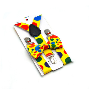 Venta caliente 3 Clips Colorful Dots Yellow Elastic Suspender and Bow Tie Set para niños - Product Image 2