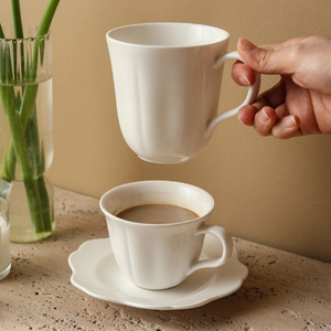 French Style Modern Minimalist Elegant Petal Porcelain Eco-Friendly Dishwasher Safe Mug Cappuccino Latte Coffee <b>Cup</b> <b>Saucer</b> - Product Image 3