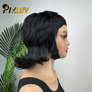 Pelucas de Cabello Humano con Flequillo Estilo Pixie, Rizadas, Color 1b, Cabello Humano Virgen para Mujeres Negras, Resistentes a Mordeduras de Perros - Product Image 2