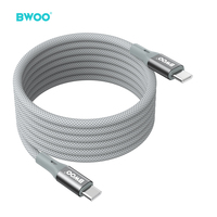 BWOO kabel pengisi daya Usb, 65W PD2.0 tipe-c ke kabel tipe-c Data nilon logam kepang cepat