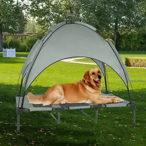 Outdoor Dog Bed with Canopy, Elevated Dog Bed with Removable Canopy Shade, Outside Portable Cooling Raised Pet Cot for Dogs