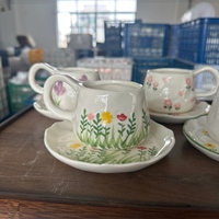 Ensemble tasse à café et soucoupe en céramique rose vintage européen tasse à latte peinte à la main et soucoupe à dessert tasses à thé et soucoupes