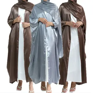 Turquie Modeste Dubaï EID Hijab Abaya de luxe de couleur unie en ligne Abaya femmes robe musulmane brillante Abaya ouverte