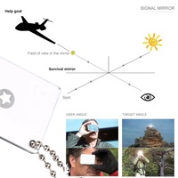 Miroir de signalisation réfléchissant de survie pour le camping en plein air, ultraléger, qui brille dans le noir, avec sifflet en paracorde