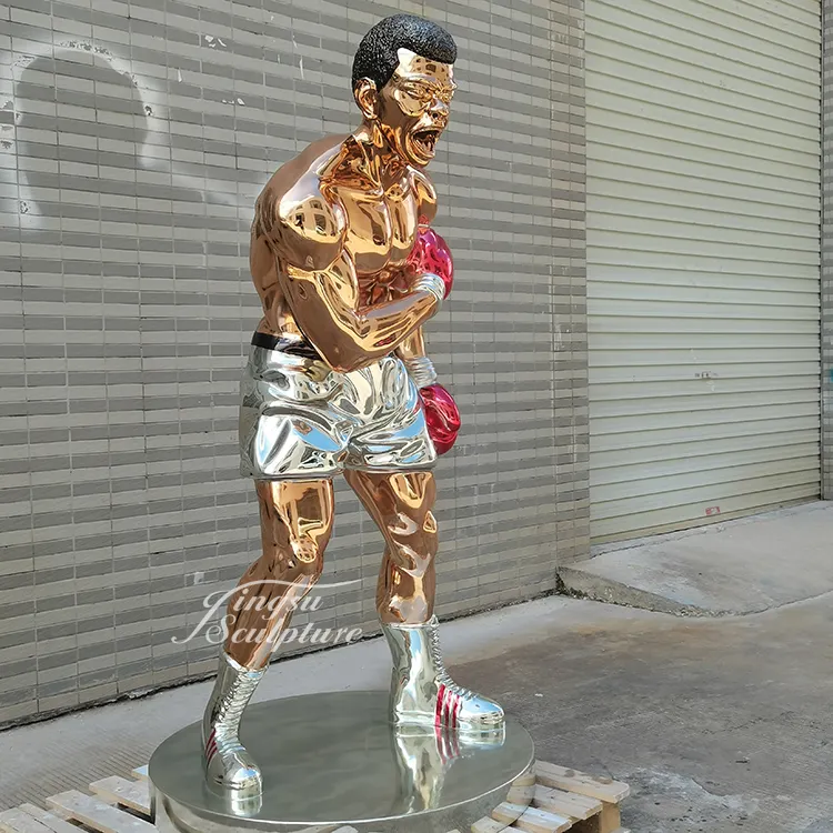 Famous people design indoor decor electroplating color life size fiberglass statue boxer sculpture