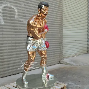 Famous People Design Indoor Decor Electroplating Color Life Size Fiberglass Statue Boxer Sculpture