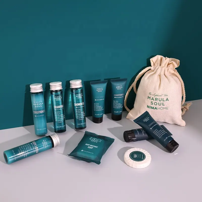 Personnalisé De Luxe OEM 5 Étoiles Jetable Biodégradable Écologique Invité Trousse De Toilette Accessoires Ensemble pour Salle De Bains Hôtel Commodités