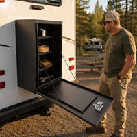 Boîte à outils en aluminium pour camping-car, montage arrière, revêtement noir en poudre, étagère de rangement à trois niveaux, support pour réchaud de camping