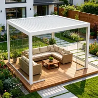 Pergola bioclimatique en aluminium écologique avec revêtement en poudre, pour extérieur, imperméable, toit à lamelles réglables, résistant aux intempéries, pavillon résistant aux intempéries