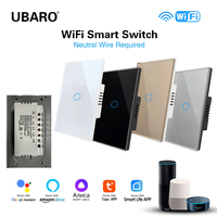 Interrupteur intelligent WiFi UBARO 1 voie avec panneau tactile en ABS et cadre métallique, nécessite un fil neutre, compatible Alexa, Google Home et application Smart Life