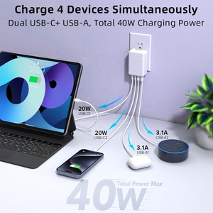 Cargador de Pared Ultra Delgado HNT, 40W GaN, Carga Rápida, Enchufe Plegable, 4 Puertos USB C, <span class=keywords><strong>para</strong></span> Móviles <span class=keywords><strong>iPhone</strong></span>, Ideal <span class=keywords><strong>para</strong></span> Viajes - Product Image 3