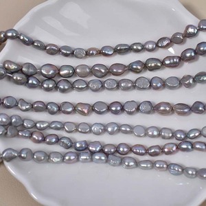Natural 7-8mm <b>Freshwater</b> Gray Baroque Shaped <b>Pearl</b> Necklace <b>Bracelet</b> Accessories with Straight Hole Beads Colorful Loosepearls - Product Image 4