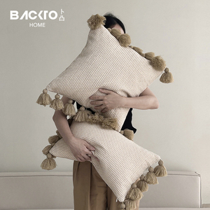 Farmhouse Boho Quasten Baumwoll-Leinen Kissenbezug Makramee Marokkanische Fransen Jacquard Sofa-Kissenhülle Wohnzimmer Heimdekoration - Product Image 2