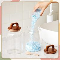Bocaux d'organisation pour buanderie – Contenants de rangement en verre de 64 oz avec poignée, couvercle en bois et cuillère, ensemble de pots en verre pour perles de lessive