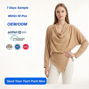 Suéter Casual <span class=keywords><strong>de</strong></span> Verano Estilo Old Money Personalizado para Mujer, Elegante, Cuello Redondo, Cintura Fruncida, Manga Abullonada, Color Camel, Fabricante OEM - Product Image 1