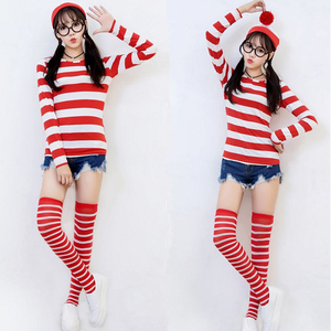 Disfraz De Wheres Wally Para Mujer, Set Con Sombrero, Gafas, Calcetines Y Guantes Rojo Y Blanco, Ideal Para Halloween Y Día Del Libro