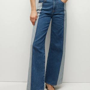 Pantalones Anchos de Diseño Personalizado para Mujer, 100% Mezclilla Japonesa de Dos Tonos, Cintura con Doble Botonadura, Pantalones Holgados - Product Image 3