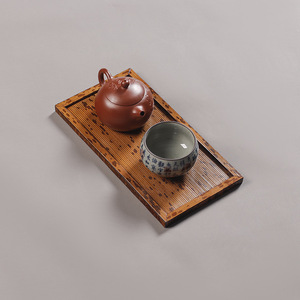 <b>Small</b> handmade bamboo tea <b>tray</b>/serving stand with veneer, made of bamboo. Japanese style teapot holder. - Product Image 1
