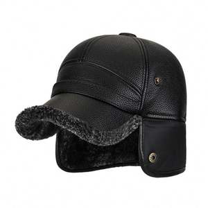 Chapeau d'hiver pour homme, papa, grand-père, en cuir PU épais et chaud, avec protection pour les oreilles - Product Image 3