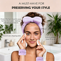 Logo personnalisé 3 pièces Spa bandeau ensemble violet bracelets pour femmes filles soin de la peau maquillage douche cadeau pour noël anniversaire