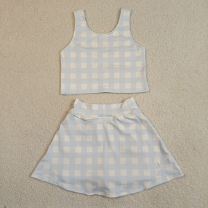 New Summer Baby Girls Casual Plaid Print Yoga Sleeveless Tank Tops and Skort Set 2Pcs Breathable Toddler Clothing - Product Image 2