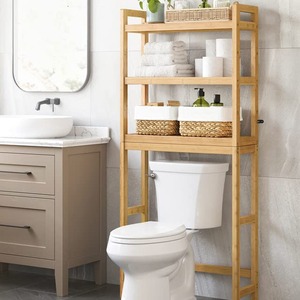 Meuble de rangement WC en bambou à 3 niveaux, étagère de salle de bain autoportante, durable, gain de place, couleur naturelle - Product Image 4