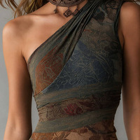 Robe moulante mi-longue Joydressing sexy à une épaule, imprimée en maille, asymétrique, à volants et fente haute – Vente en gros, fournisseur personnalisé