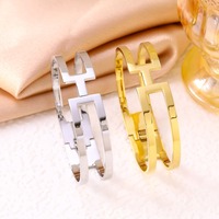 Bracelet manchette en acier inoxydable en forme de H, design de luxe, or et argent, bijoux d'anniversaire pour femme