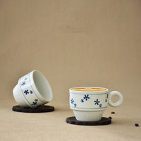 Set Cangkir Kopi dan Piring Teh Porselen Biru Putih Lukis Tangan untuk Penggunaan di Rumah dan Hotel