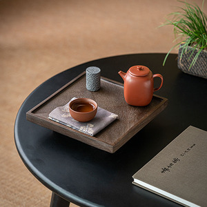 Support carré en ébène pour théière, plateau à thé pratique et raffiné, table à thé japonaise en bois massif pour infusion à sec, plateau à thé, tasse - Product Image 1