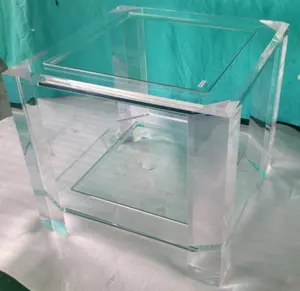 Moderno chiaro piccolo acrilico tavolo da gioco lucite laterale di plastica da tavolo con piano in vetro