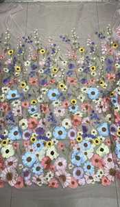 Tessuto in Pizzo Nigeriano di Alta Qualità con Ricamo Floreale 3D, Pizzo Africano Ecologico per Abiti da Festa e da Sposa - Product Image 4