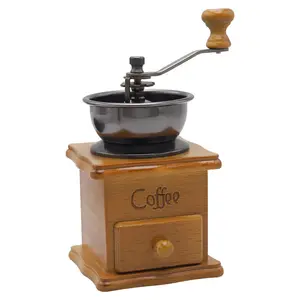 Wholesale Vintage Classic Ceramic Core Hand Rolled Solid Wood Portable Kitchen Hand Coffee Bean Grinder Manual Coffee Grinders