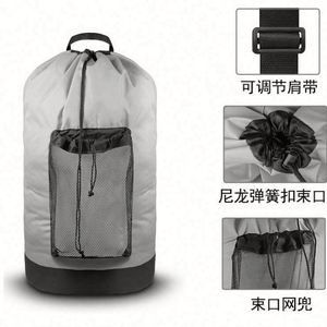 Custom logo High Quality Heavy Duty Durable Travel Storage Bag Drawstring 600d Oxford Clothes Mesh Laundry Wash <b>Backpack</b> Bag - Product Image 5