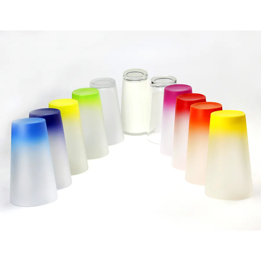 Bicchieri smerigliati a sublimazione tazza sfumata tazze colorate serie arcobaleno tazza di vetro tazza a cono per bere 17oz