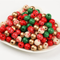 Ensemble de perles en bois de Noël rondes et colorées pour la décoration, à faire soi-même