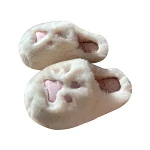 XIXITIAO casual house children cotton slides cat paw shoes claw slippers women plush flat bedroom ladies furry paw slippers