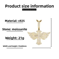 Pendentif en argent 925, ailes d'ange, croix. Vente directe d'usine. Livré avec un certificat.
