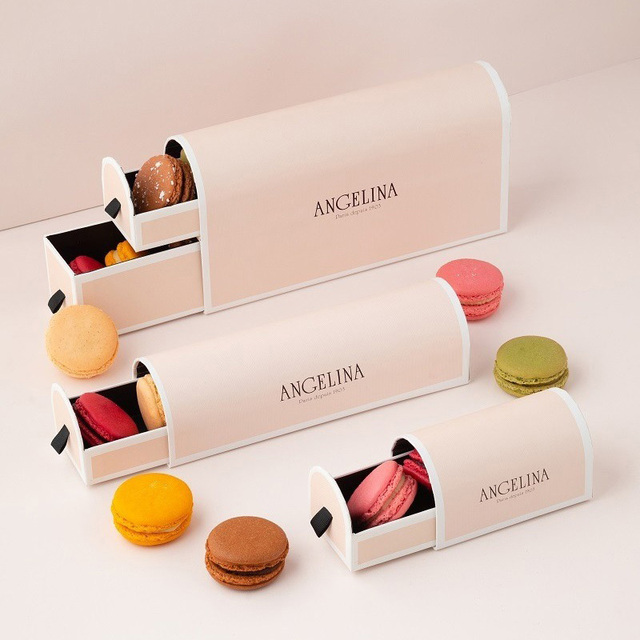 Creative Light Pink Macaron Gift Box Elegant Luxury Food Packaging with Rigid Cardboard Foil Stamping Elegant Embossing Handling