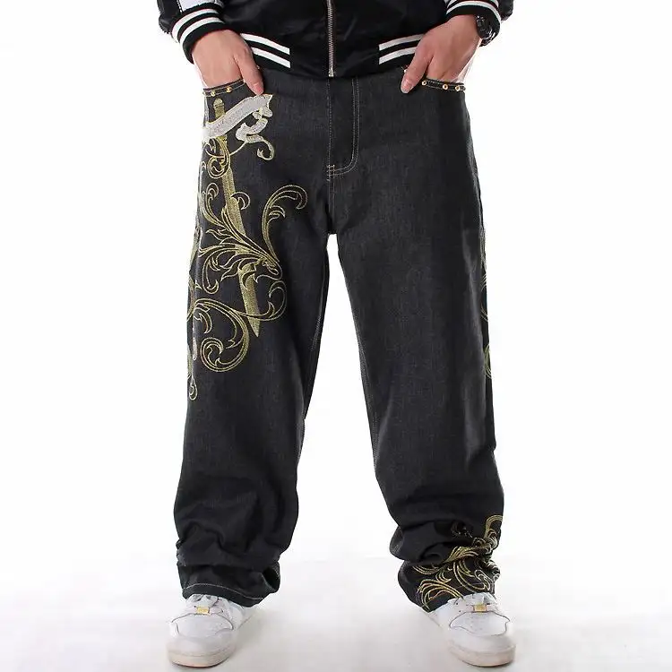Hip Hop Plus Size Men's Harem Denim Jeans Pants Trousers Custom Designer Streetwear Wide Leg Baggy Jeans Men Vintage Embroidery