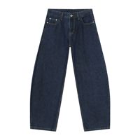 Jean en denim pour homme, coupe ballon, jambe courbée, cinq poches, fermeture boutonnée, passants de ceinture, coupe droite raffinée, décontracté