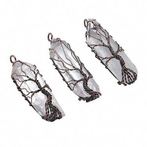 Top Plaza Naturel Pierre Brute de <span class=keywords><strong>Cristal</strong></span> De Guérison Pierres Précieuses Collier Bronze Arbre de Vie Fil Enroulé Clair Quartz Pendentif pour wo - Product Image 3